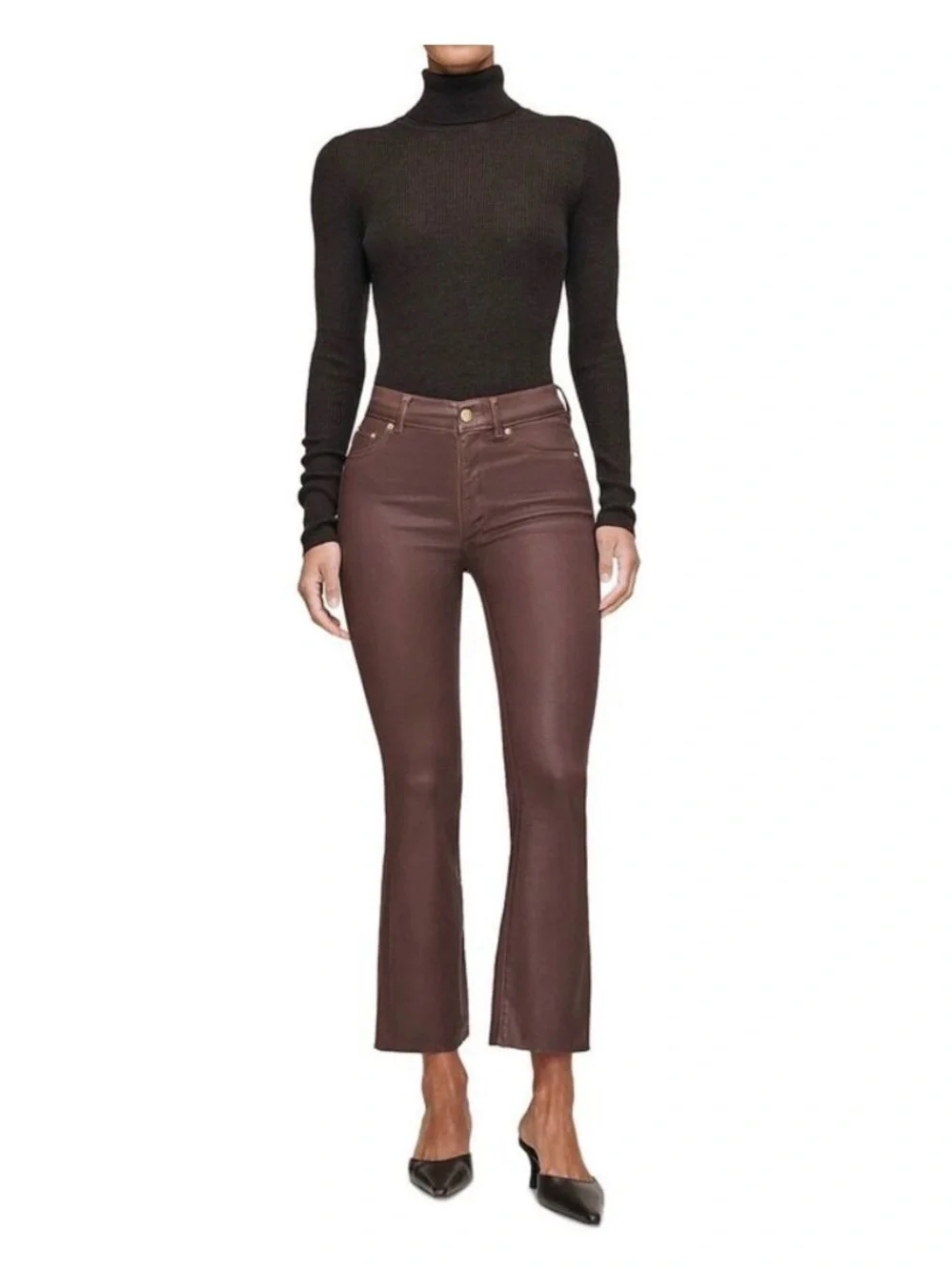 DL1961 Bridget Boot High Rise Instasculpt Coated Crop Jeans in Toffee Coated 25